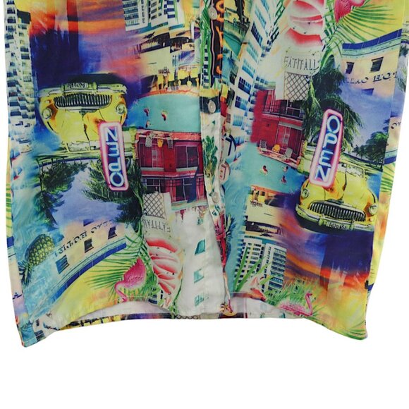 Surf Society City Print Shirt M Funky Y2K Resort Party Coastal Festival - Picture 4 of 7